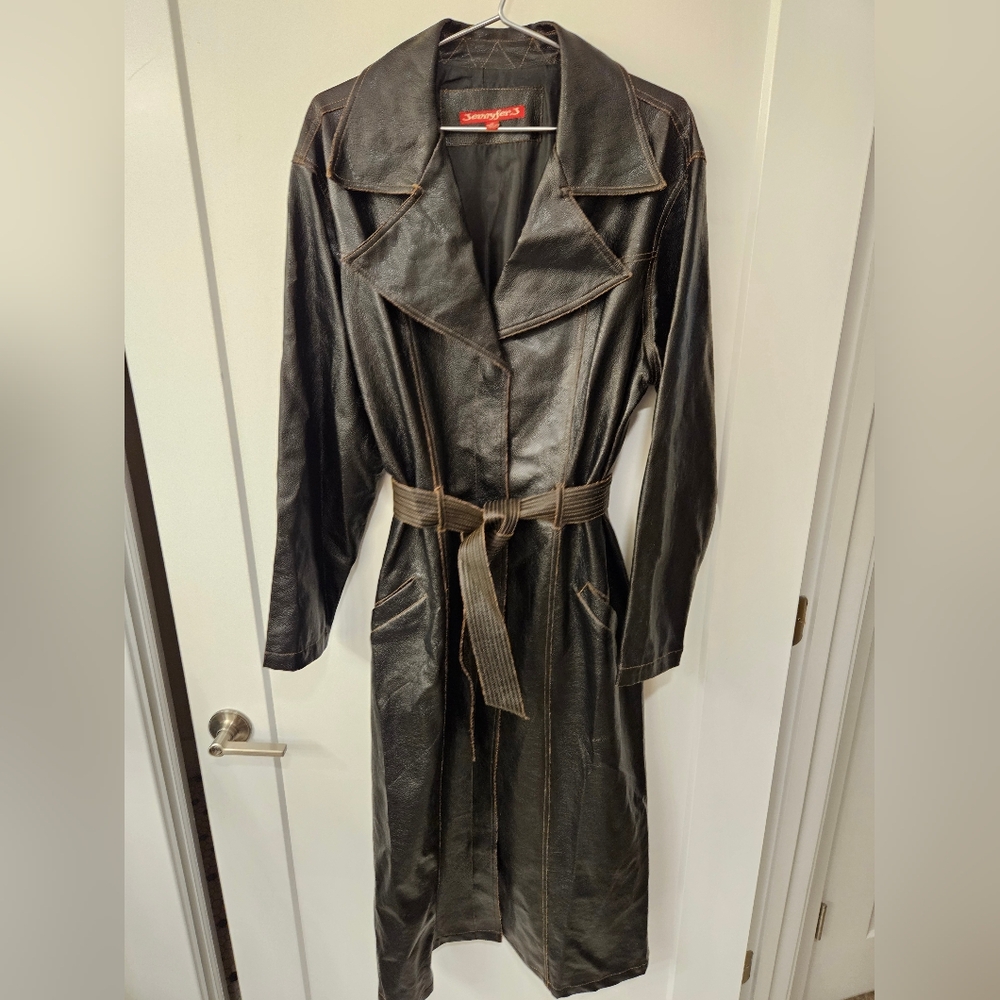 Vintage - Spy/Sleuth Jennyfer J. Black Polyurethane Trench Rain Coat - Size 2X